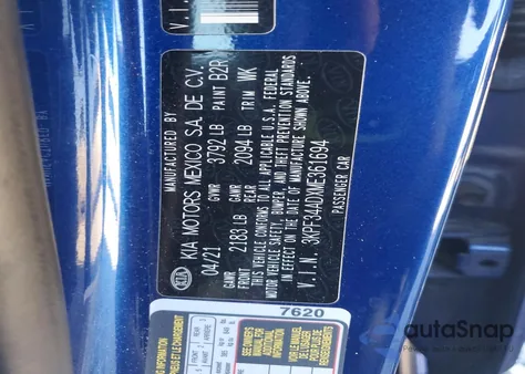 2021 Kia Forte Gt Line z USA, uszkodzony, nr VIN 3KPF34ADXME361694